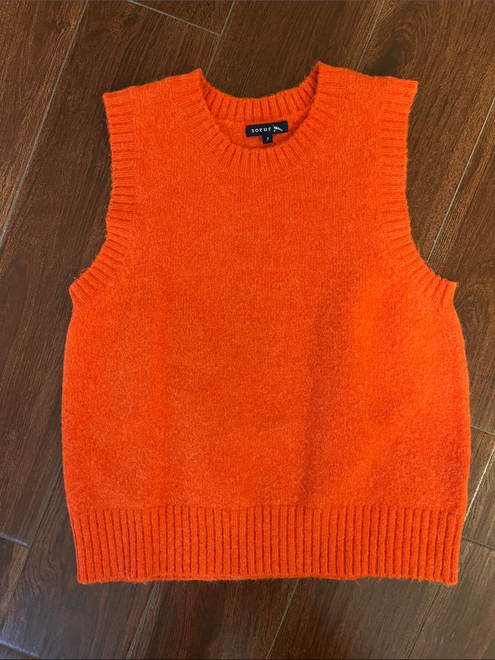 soeur Bright Orange Crewneck Sleeveless Knit Vest